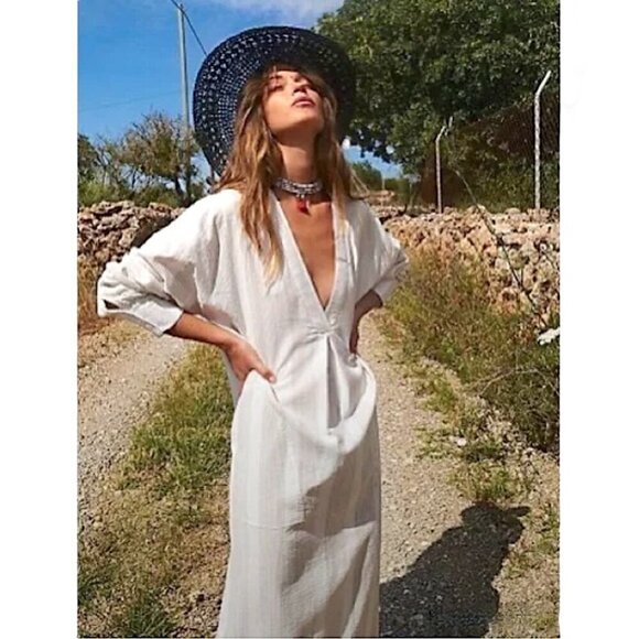 FREE PEOPLE Eva Maxi Shirtdress Relaxed Fit Popover Long Sleeve Light Blue - Picture 3 of 13